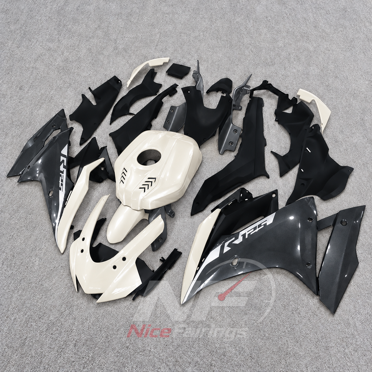 ABS Plastic Fairing Kit Fits 2019-2022 YAMAHA YZF-R125 - Bodywork - White Gray Black | NiceFairings - side angle image