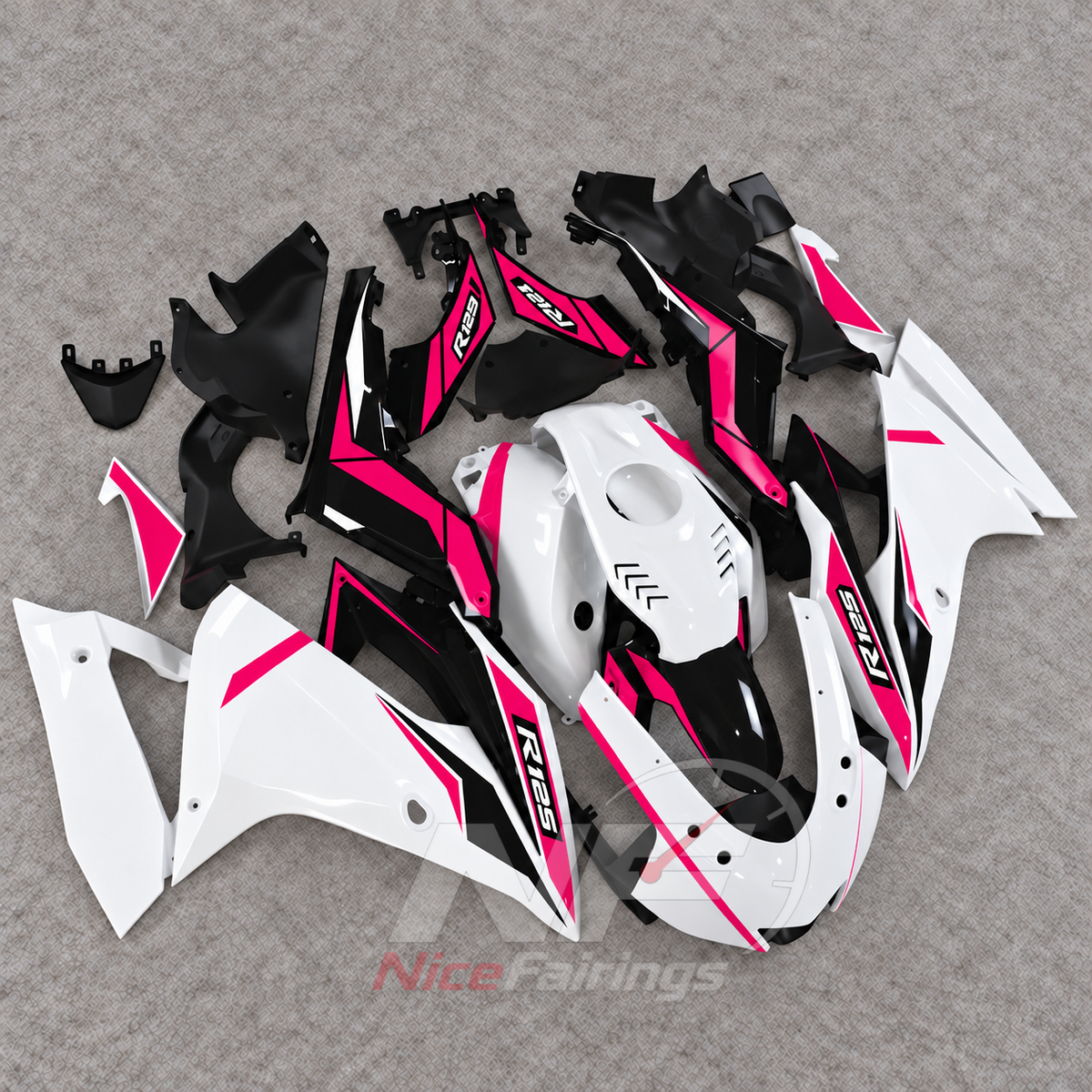 Fairing Kit Fits 2019-2022 YAMAHA YZF-R125 - ABS Plastic Bodywork - Pink Black White | NiceFairings - side angle image