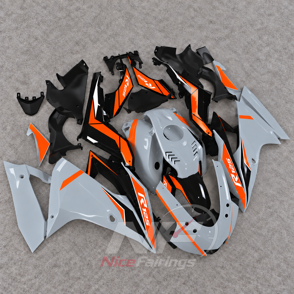 Fairing Kit Fits 2019-2022 YAMAHA YZF-R125 - ABS Plastic Bodywork - Orange Black Silver | NiceFairings - front angle image