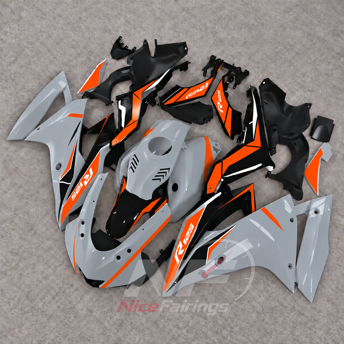 Fairing Kit Fits 2019-2022 YAMAHA YZF-R125 - ABS Plastic Bodywork - Orange Black Silver | NiceFairings - side angle image