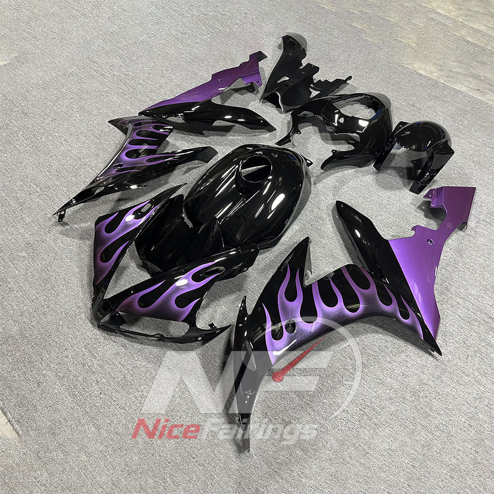 ABS Fairing Panel Kit Fits YAMAHA YZF-R1 RN12 2004-2006 - Purple Flame Graphic | NiceFairings - side angle image