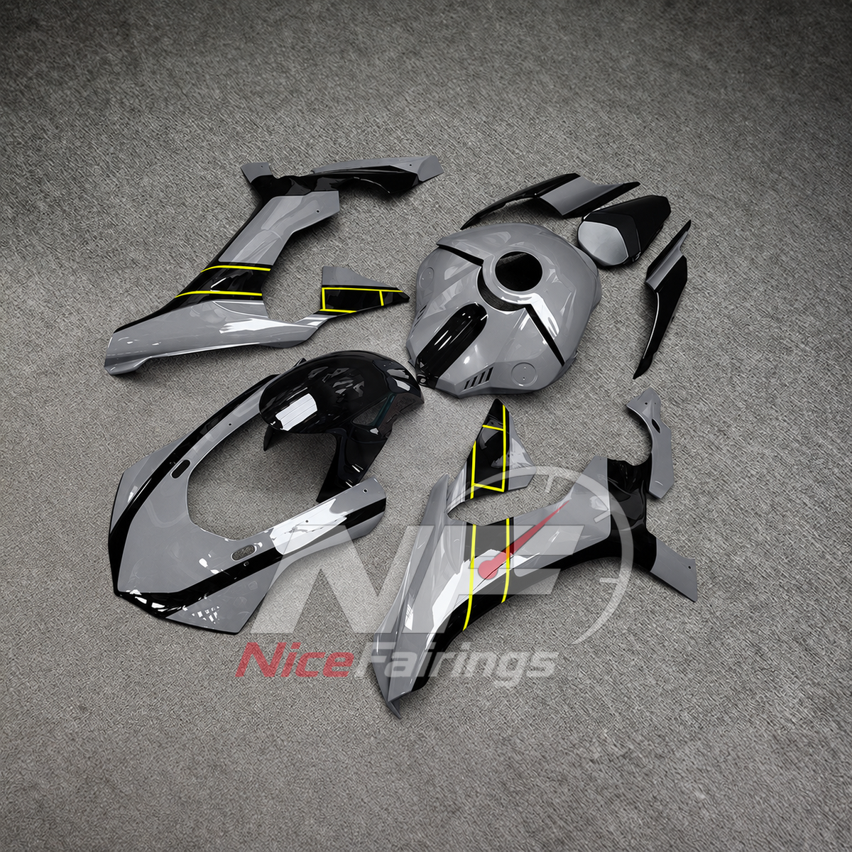 For Yamaha YZF-R1 2015-2019 Grey Black Yellow Motorcycle Fairings | NiceFairings - side angle image