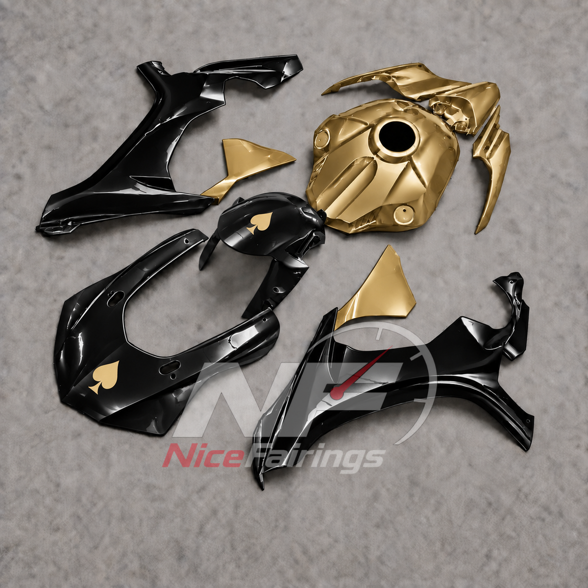 For Yamaha YZF-R1 2015-2019 Gold Black Motorcycle Fairings | NiceFairings - side angle image