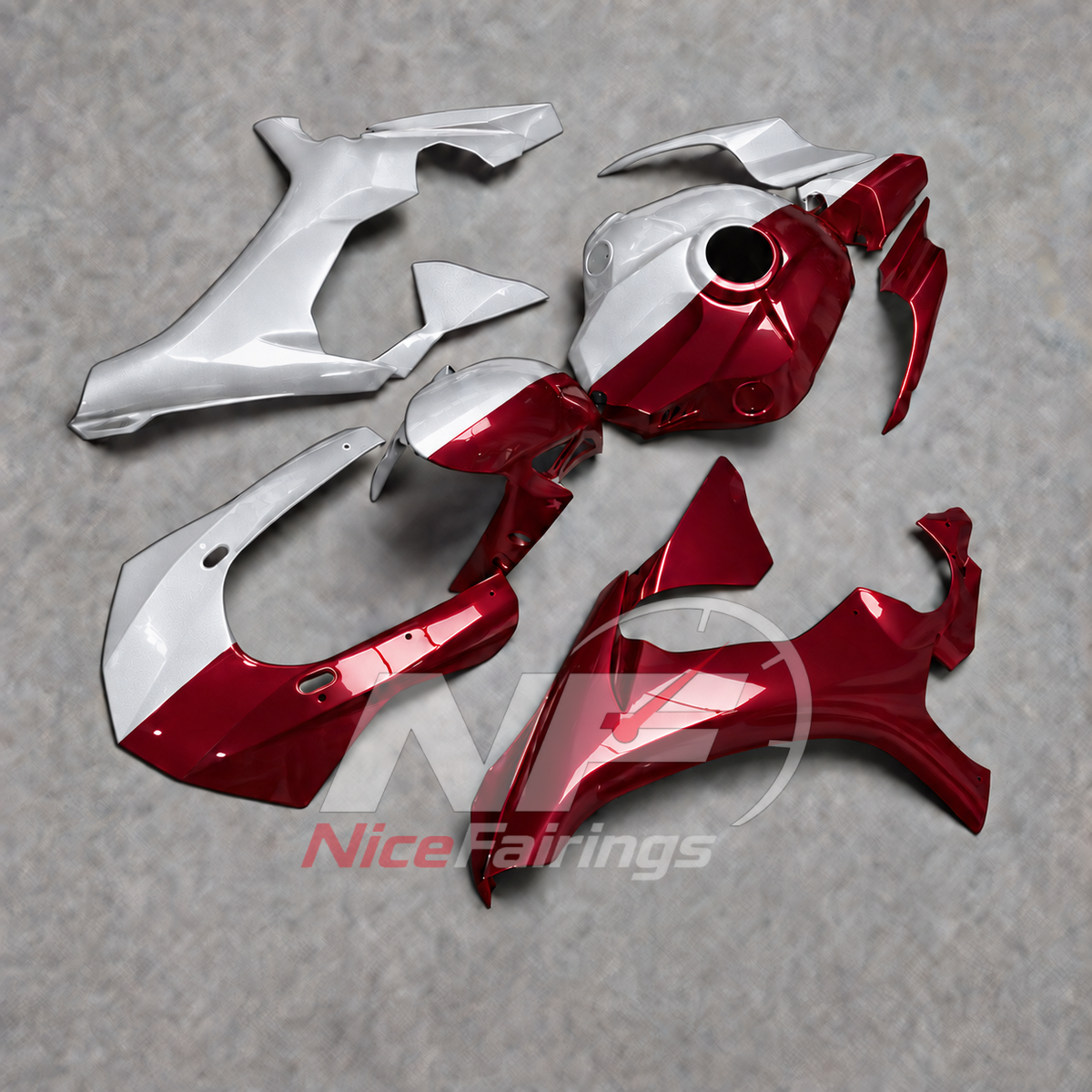 For Yamaha YZF-R1 2015-2019 Silver Red Motorcycle Fairings | NiceFairings - front angle image