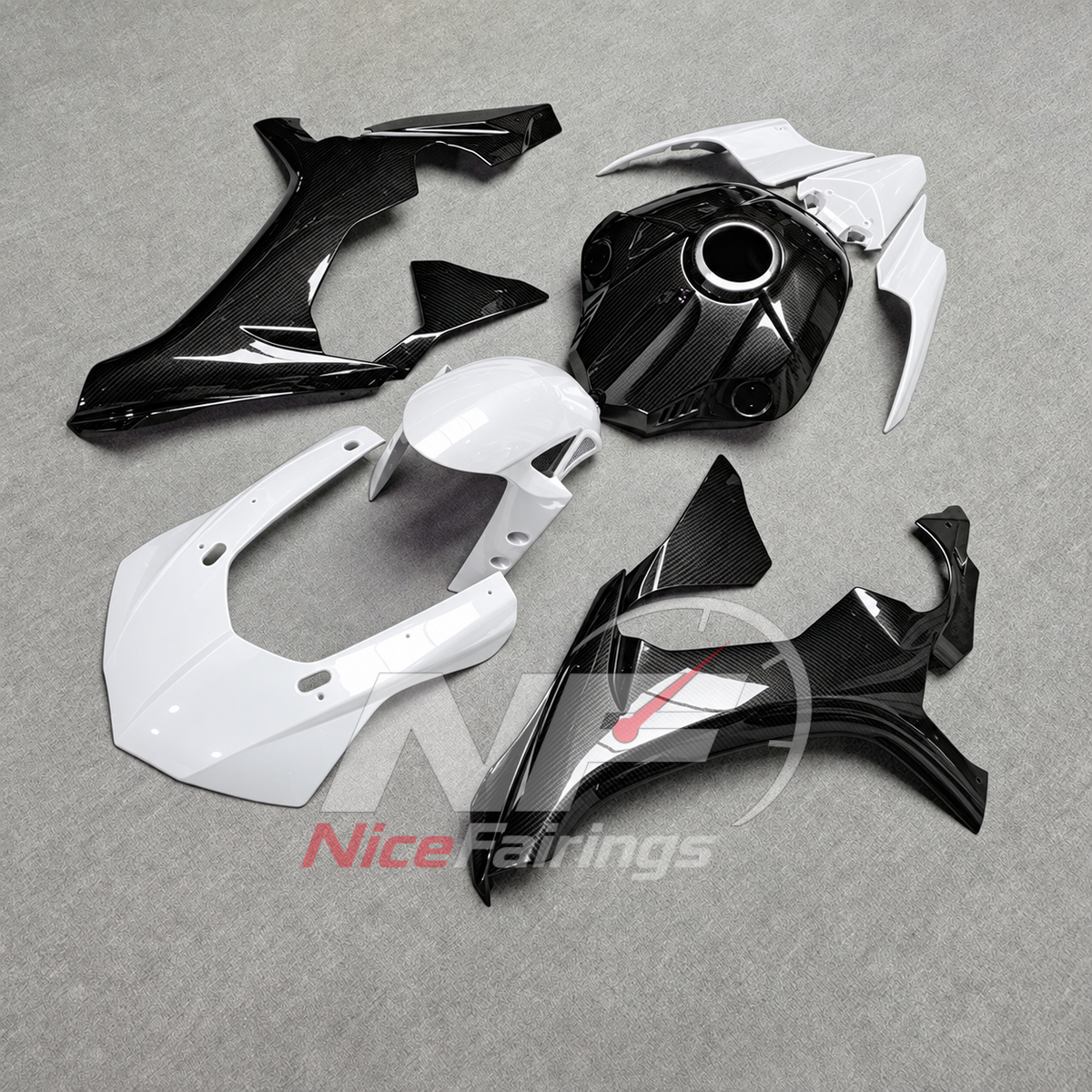 For Yamaha YZF-R1 2015-2019 Black White Motorcycle Fairings | NiceFairings - front angle image