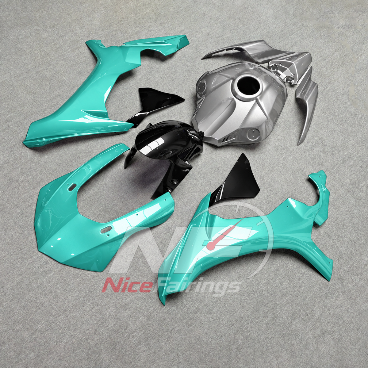For Yamaha YZF-R1 2015-2019 Turquoise Silver Motorcycle Fairings | NiceFairings - side angle image