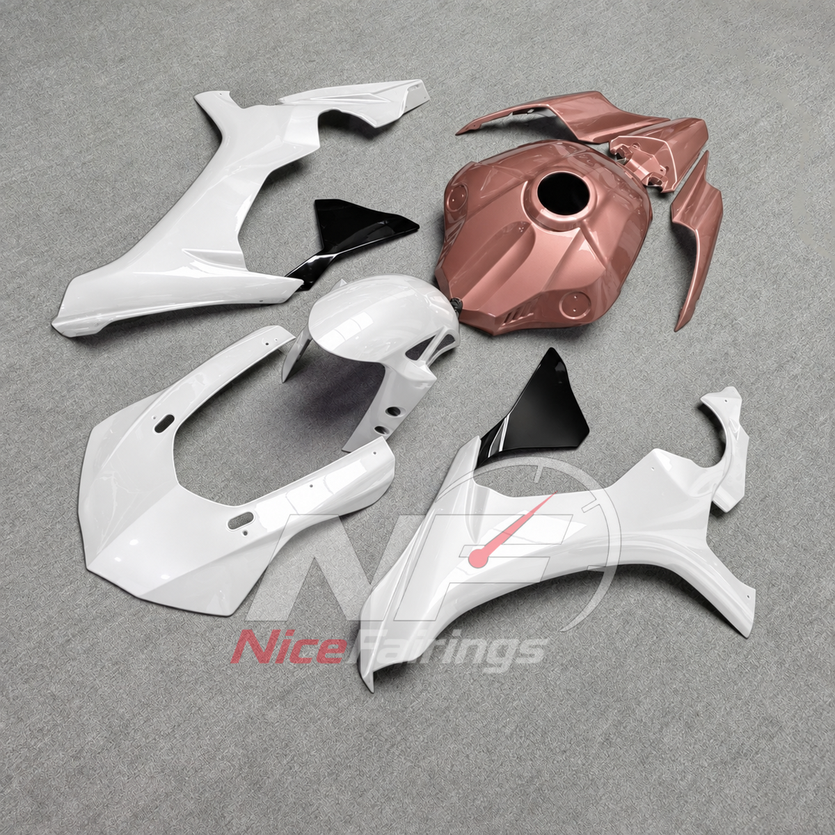 For Yamaha YZF-R1 2015-2019 White Rose Gold Motorcycle Fairings | NiceFairings - side angle image