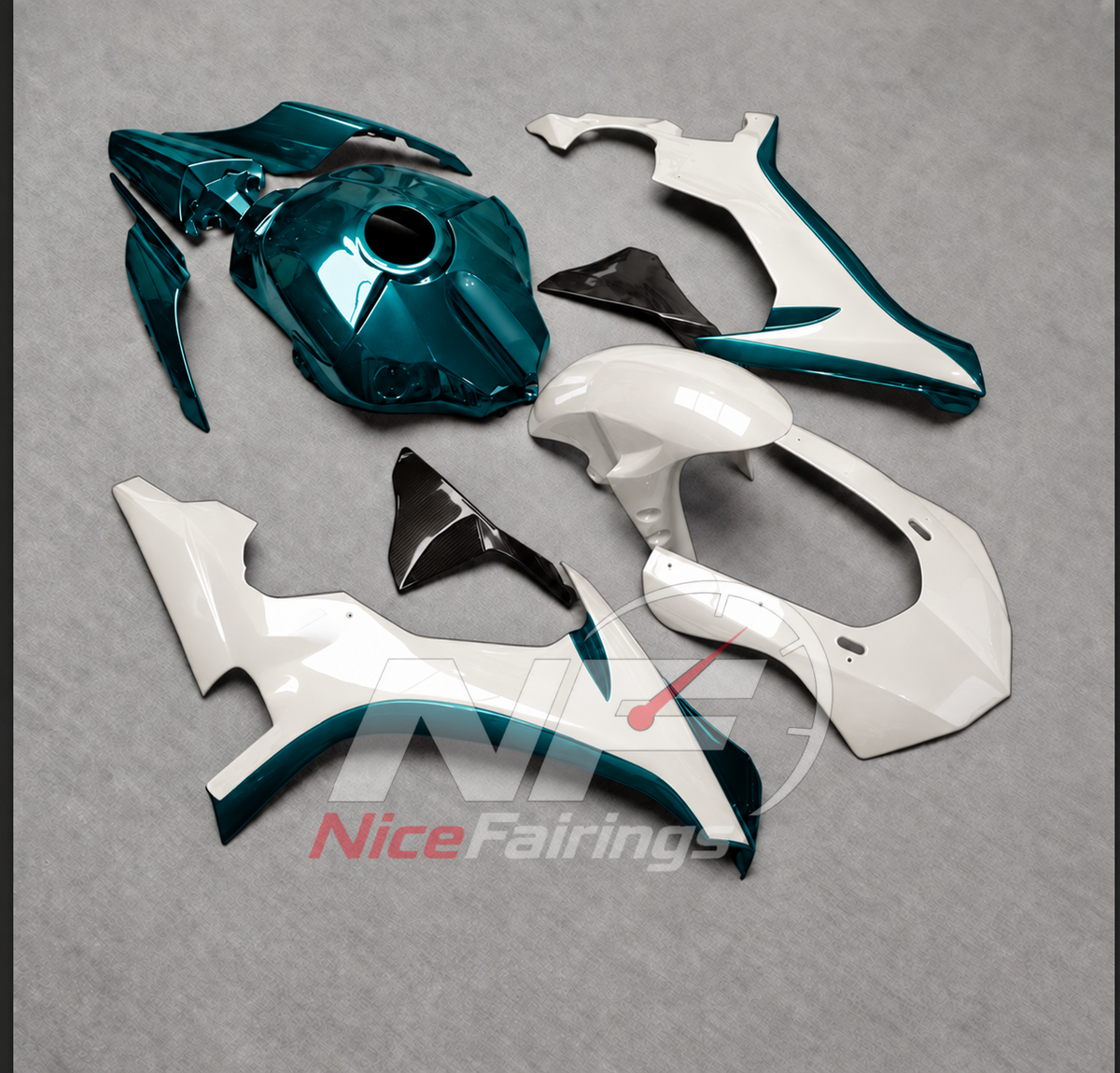 For Yamaha YZF-R1 2015-2019 Teal White Motorcycle Fairings | NiceFairings - front angle image