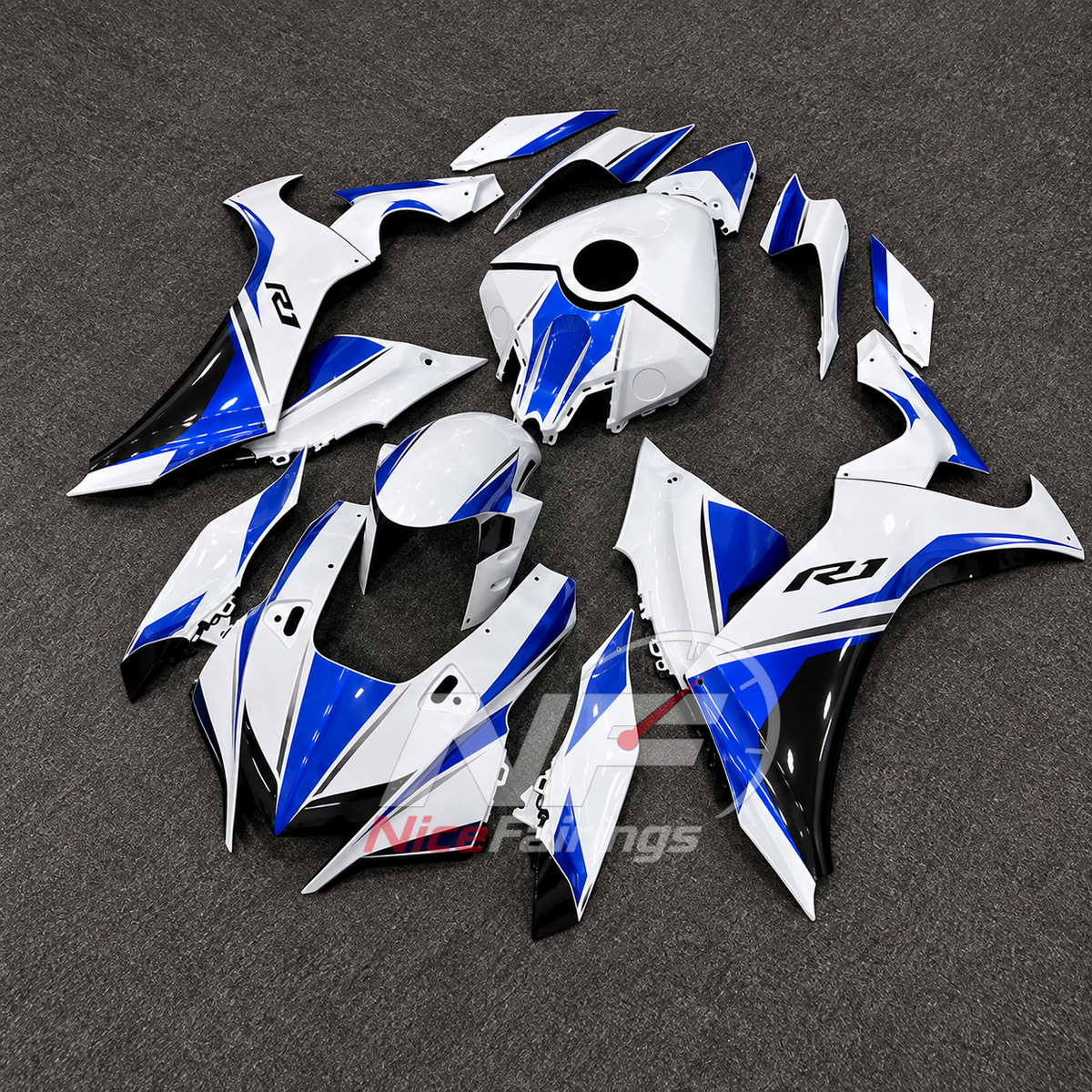 For Yamaha YZFR1 RN65 2020-2025 White Blue Fairings Kit | NiceFairings - front angle image