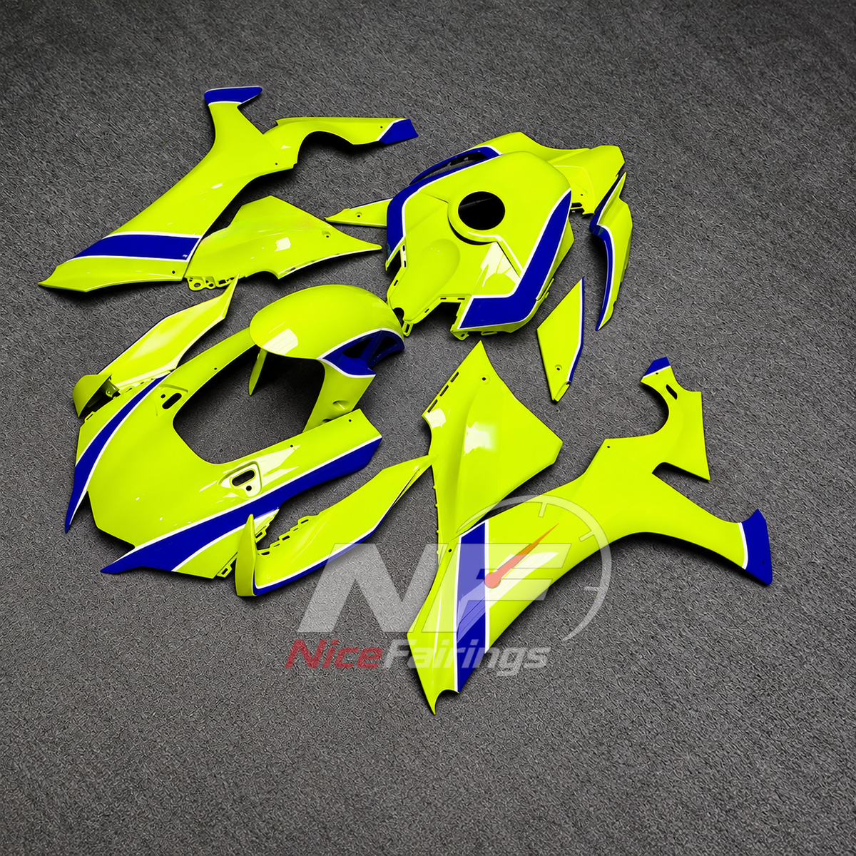 For Yamaha YZFR1 RN65 2020-2025 Neon Yellow Blue Fairings Kit | NiceFairings - front angle image