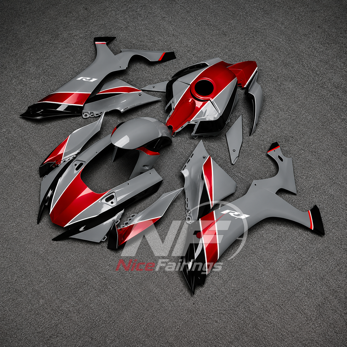 For Yamaha YZFR1 RN65 2020-2025 Grey Red Fairings Kit | NiceFairings - front angle image
