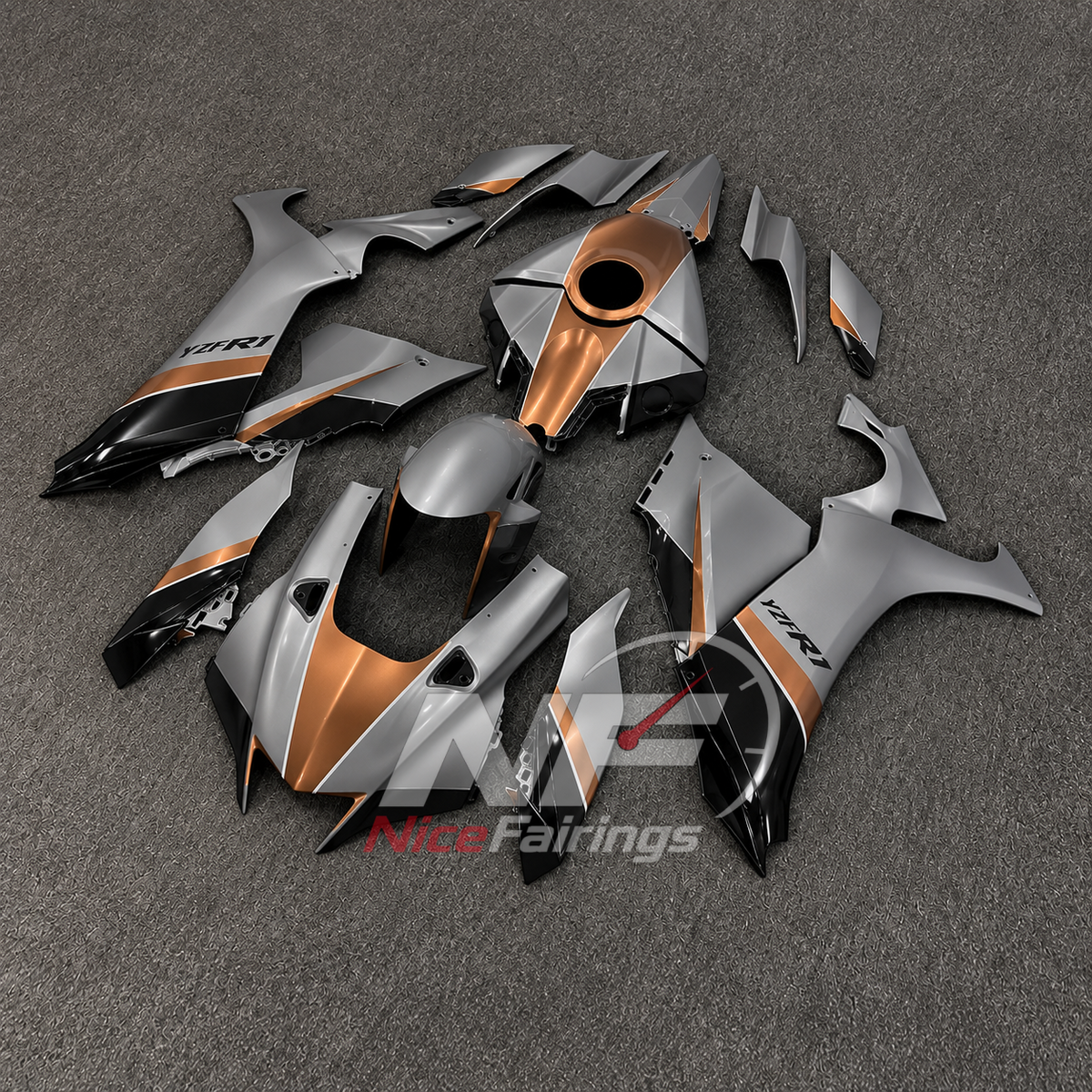 For Yamaha YZFR1 RN65 2020-2025 Grey Orange Fairings Kit | NiceFairings - front angle image
