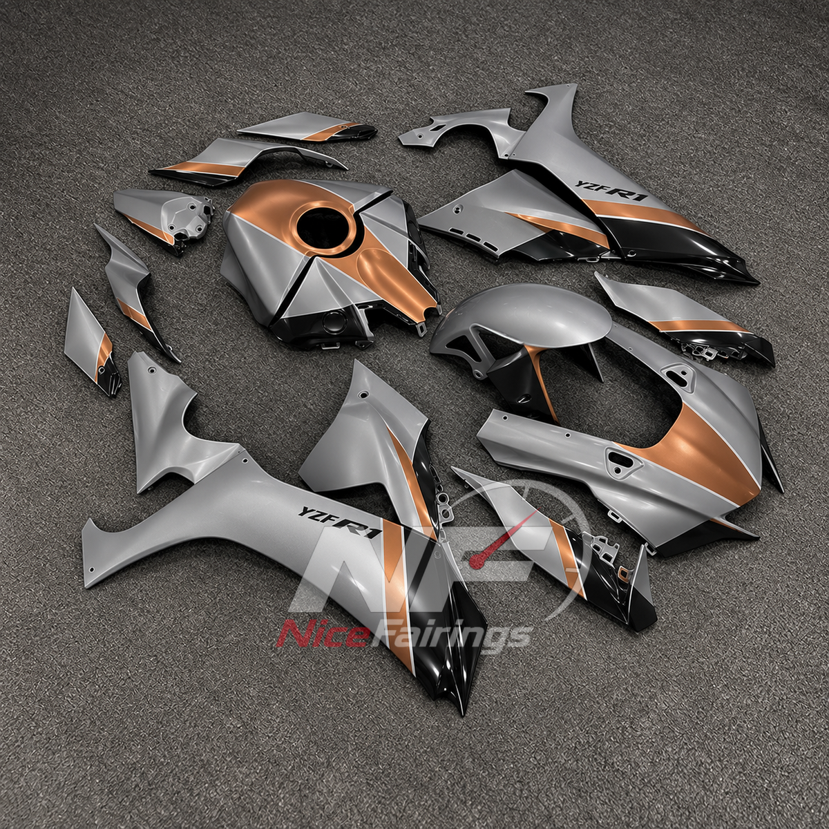 For Yamaha YZFR1 RN65 2020-2025 Grey Orange Fairings Kit | NiceFairings - side angle image