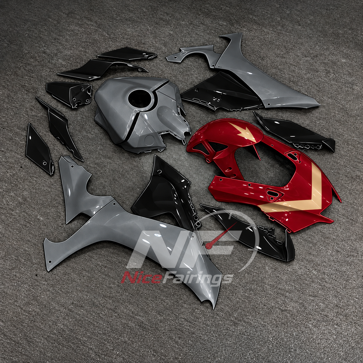 For Yamaha YZFR1 RN65 2020-2025 Grey Red Fairings Kit | NiceFairings - front angle image