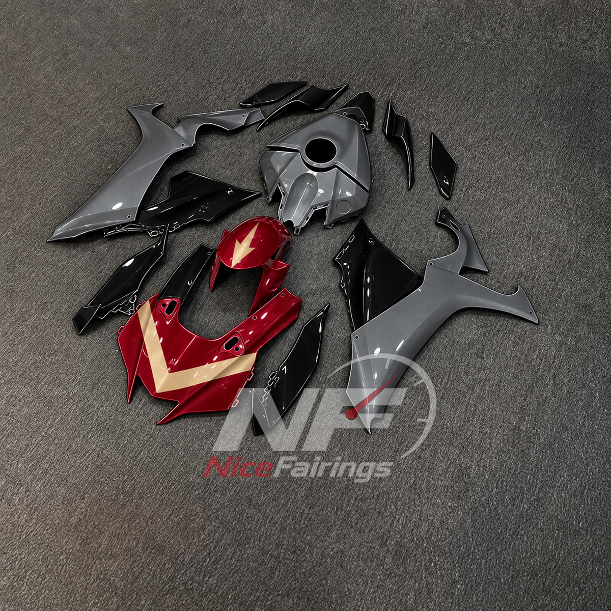 For Yamaha YZFR1 RN65 2020-2025 Grey Red Fairings Kit | NiceFairings - side angle image