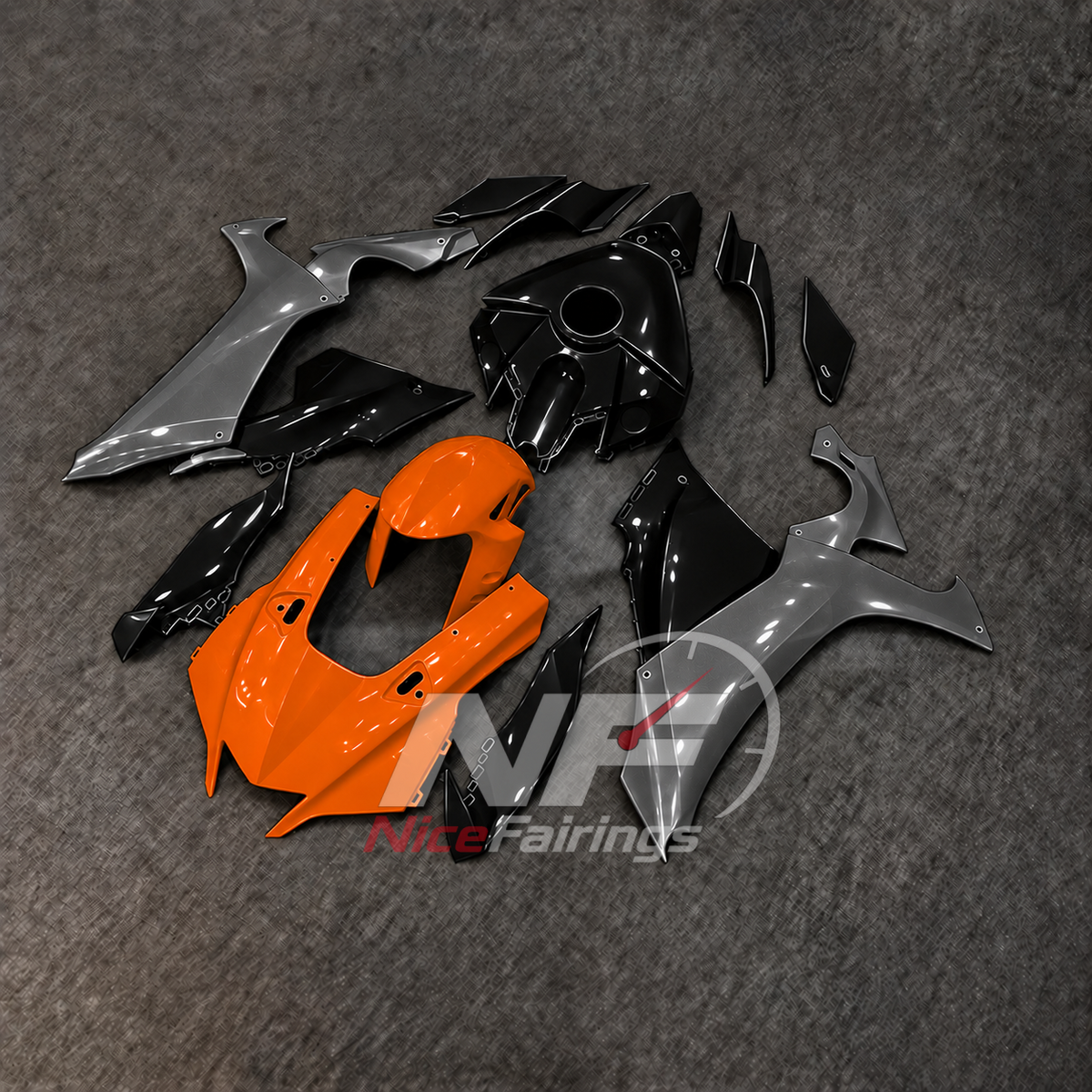 For Yamaha YZFR1 RN65 2020-2025 Grey Orange Fairings Kit | NiceFairings - side angle image
