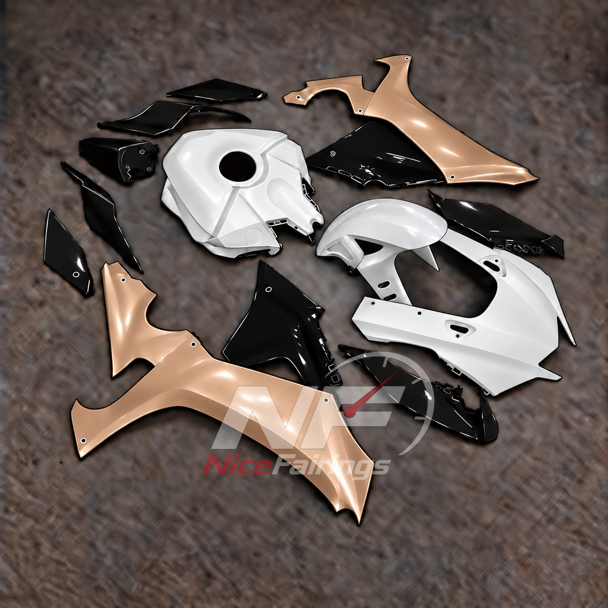 For Yamaha YZFR1 RN65 2020-2025 Gold White Black Fairings Kit | NiceFairings - front angle image