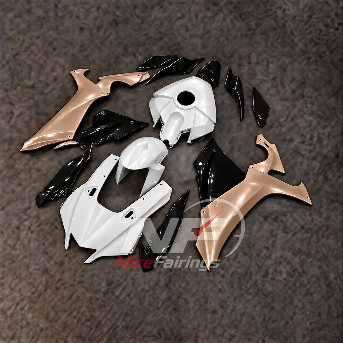For Yamaha YZFR1 RN65 2020-2025 Gold White Black Fairings Kit | NiceFairings - side angle image