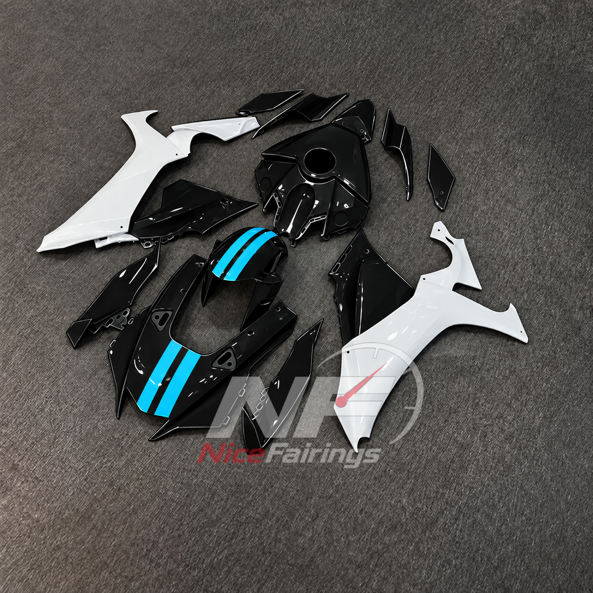 For Yamaha YZFR1 RN65 2020-2025 Black White Blue Fairings Kit | NiceFairings - front angle image