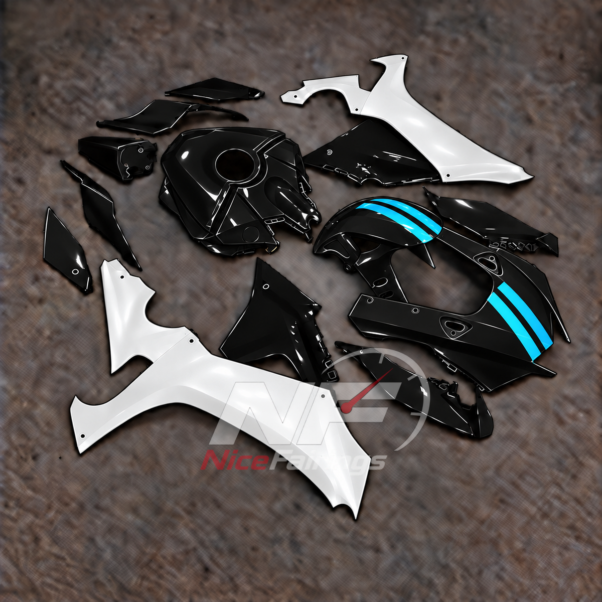 For Yamaha YZFR1 RN65 2020-2025 Black White Blue Fairings Kit | NiceFairings - side angle image