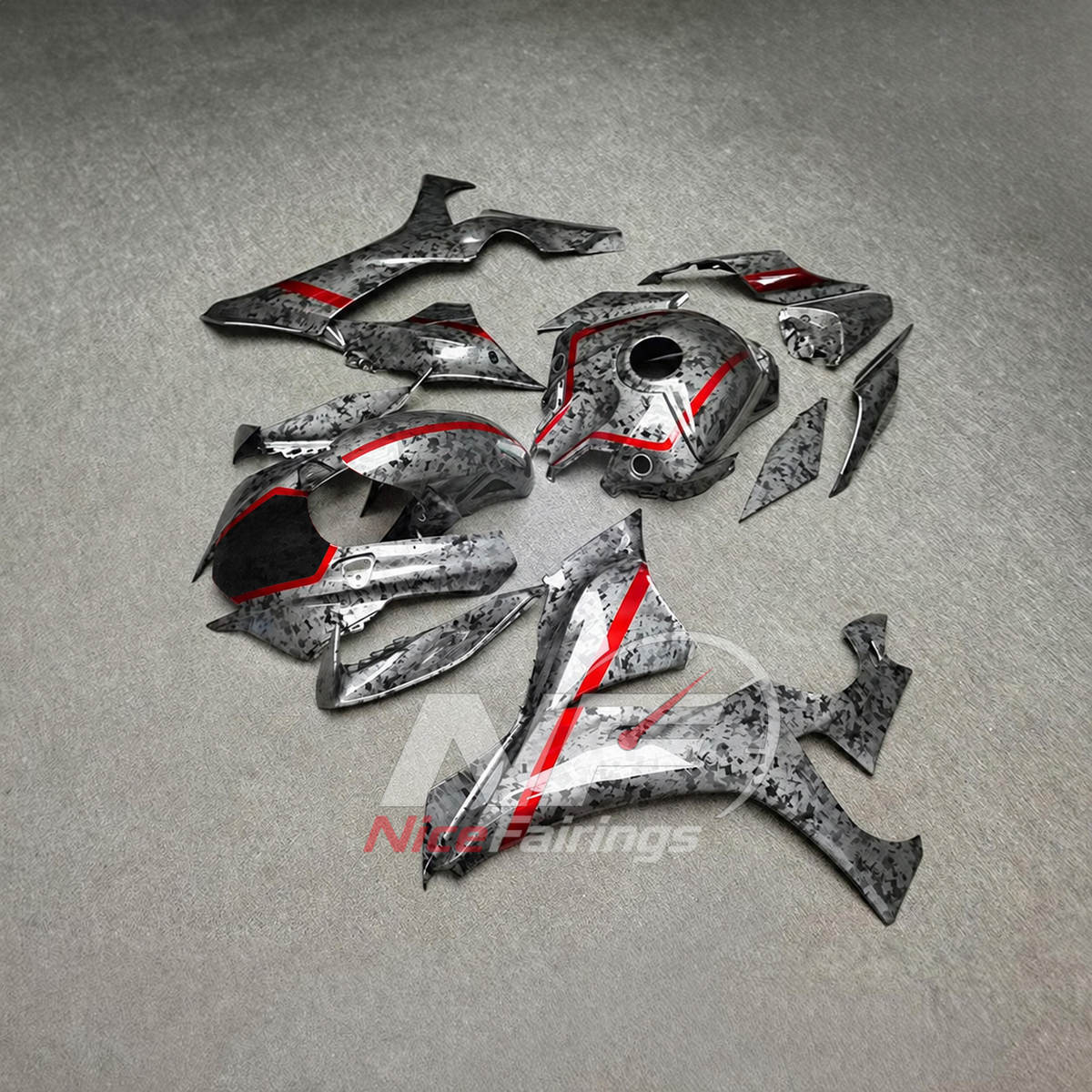 For Yamaha YZFR1 RN65 2020-2025 Black Silver Red Fairings Kit | NiceFairings - front angle image