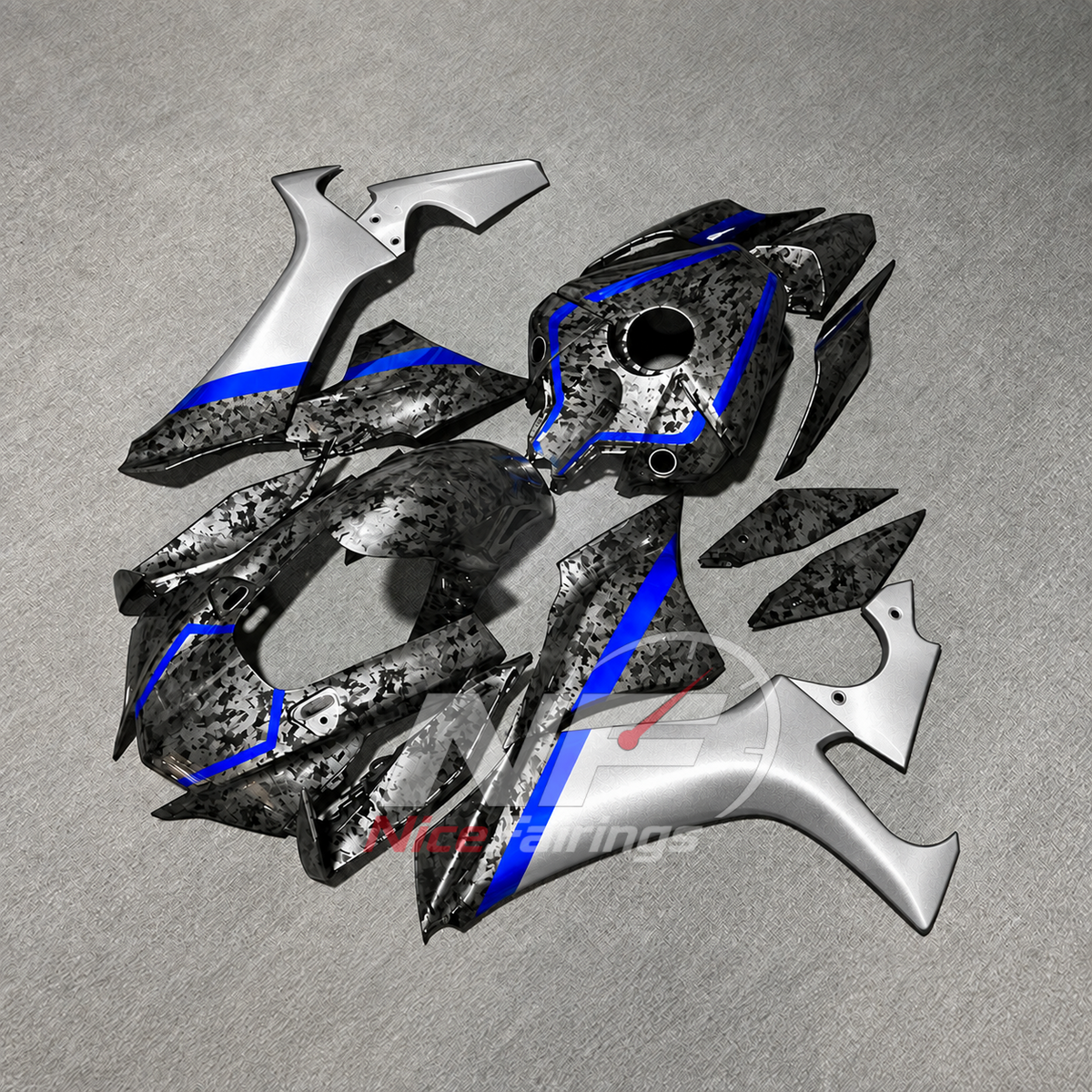 For Yamaha YZFR1 RN65 2020-2025 Black Silver Blue Fairings Kit | NiceFairings - front angle image