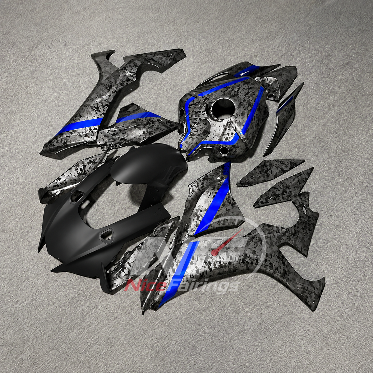 For Yamaha YZFR1 RN65 2020-2025 Black Blue Fairings Kit | NiceFairings - side angle image