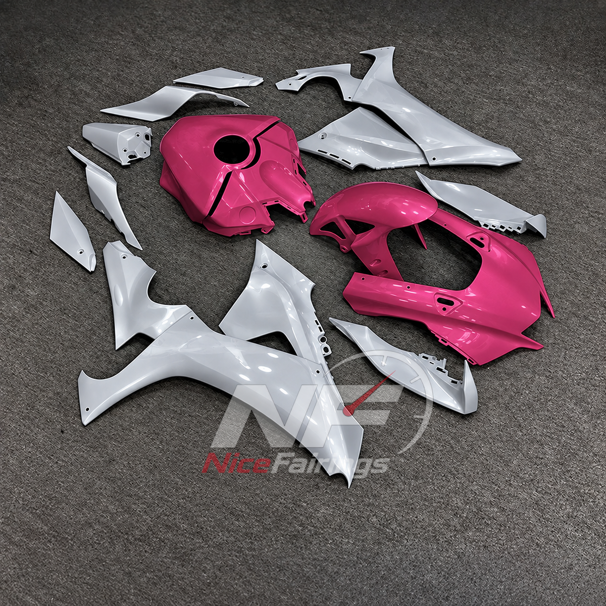 For Yamaha YZFR1 RN65 2020-2025 Pink White Fairings Kit | NiceFairings - side angle image