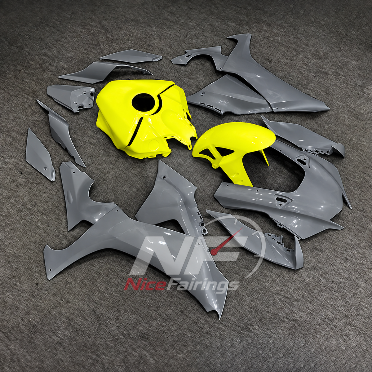 For Yamaha YZFR1 RN65 2020-2025 Grey Yellow Fairings Kit | NiceFairings - side angle image