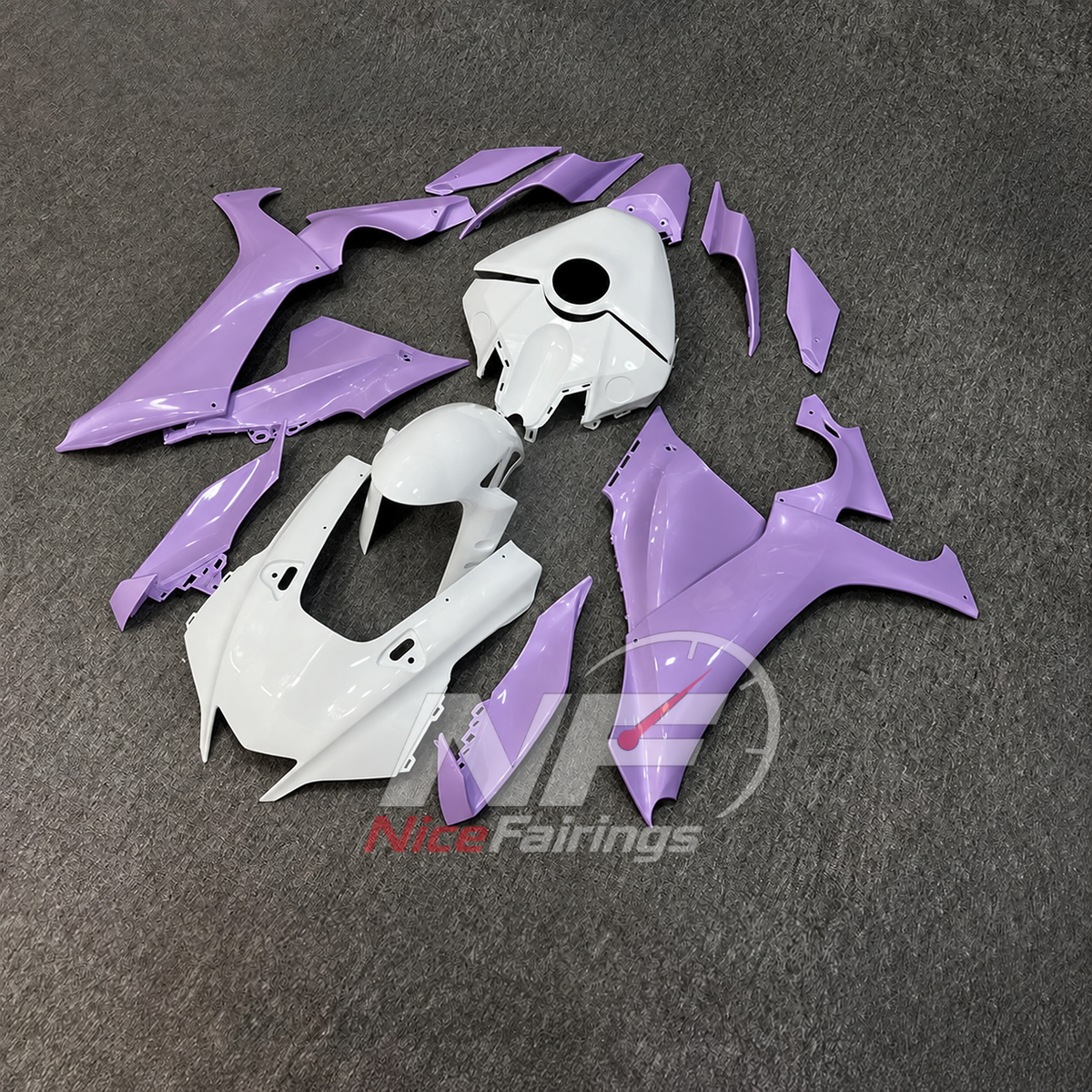 For Yamaha YZFR1 RN65 2020-2025 Purple White Fairings Kit | NiceFairings - side angle image