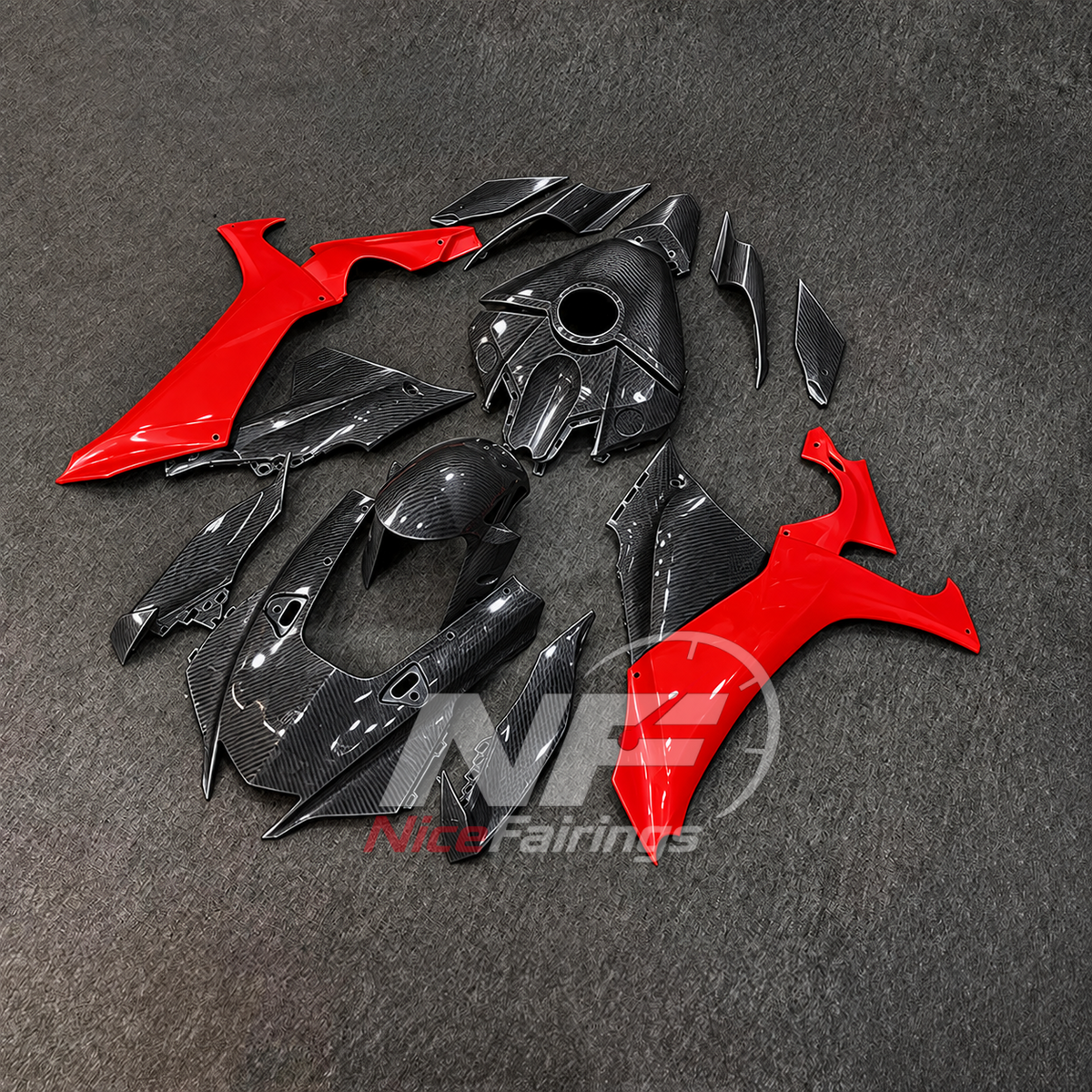 For Yamaha YZFR1 RN65 2020-2025 Grey Red Fairings Kit | NiceFairings - front angle image