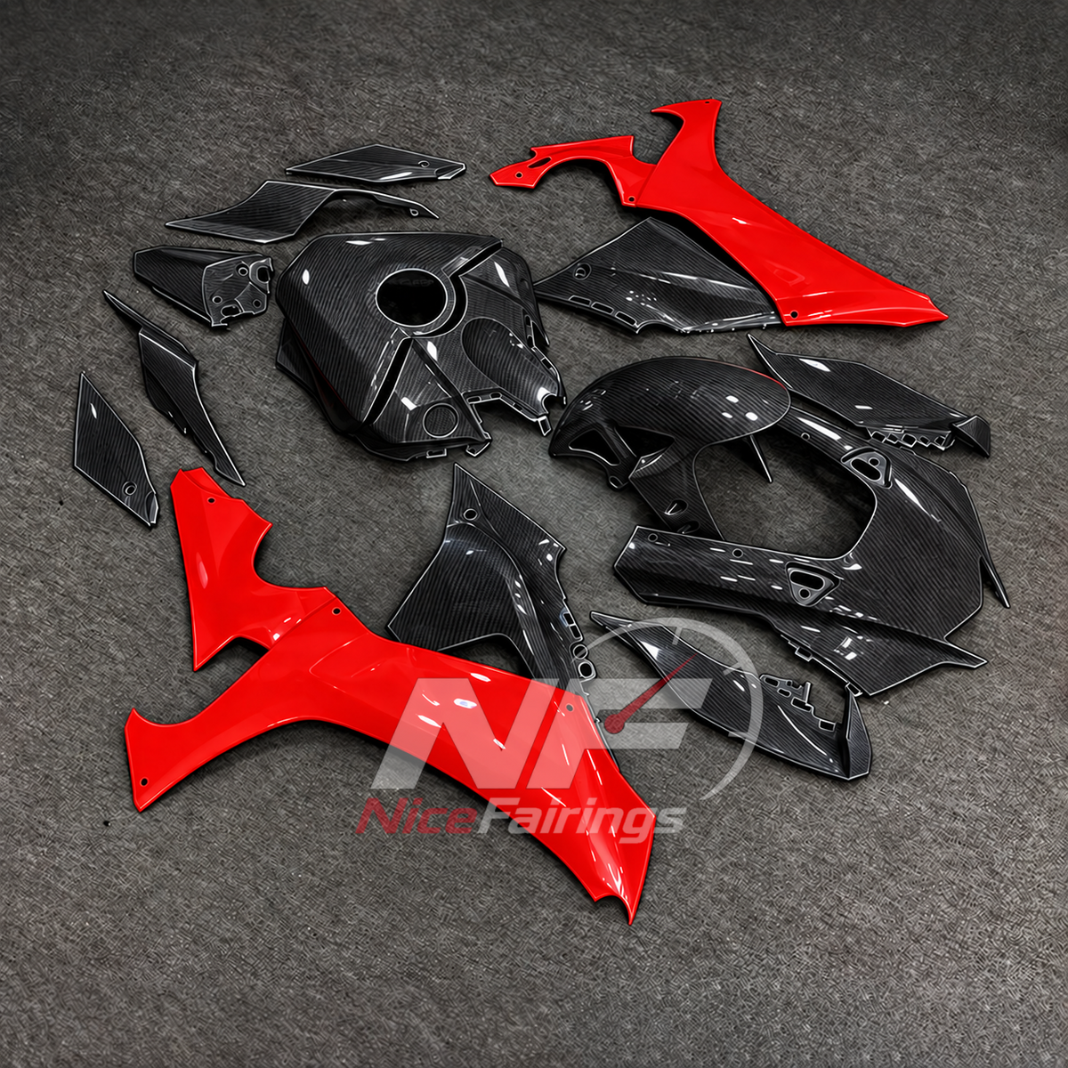For Yamaha YZFR1 RN65 2020-2025 Grey Red Fairings Kit | NiceFairings - side angle image