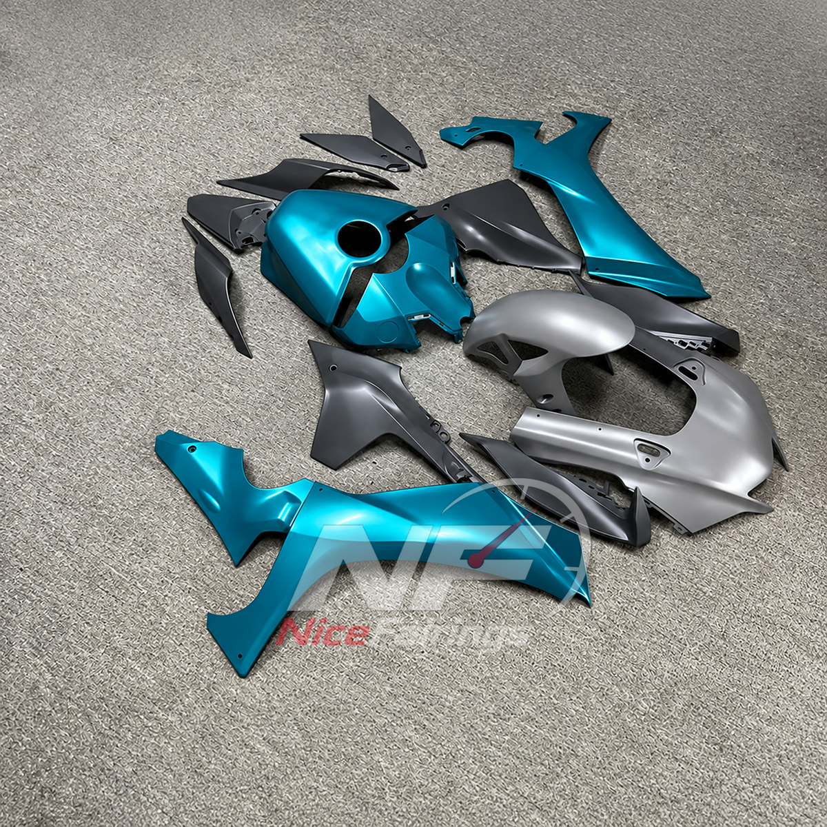 For Yamaha YZFR1 RN65 2020-2025 Teal Silver Fairings Kit | NiceFairings - side angle image
