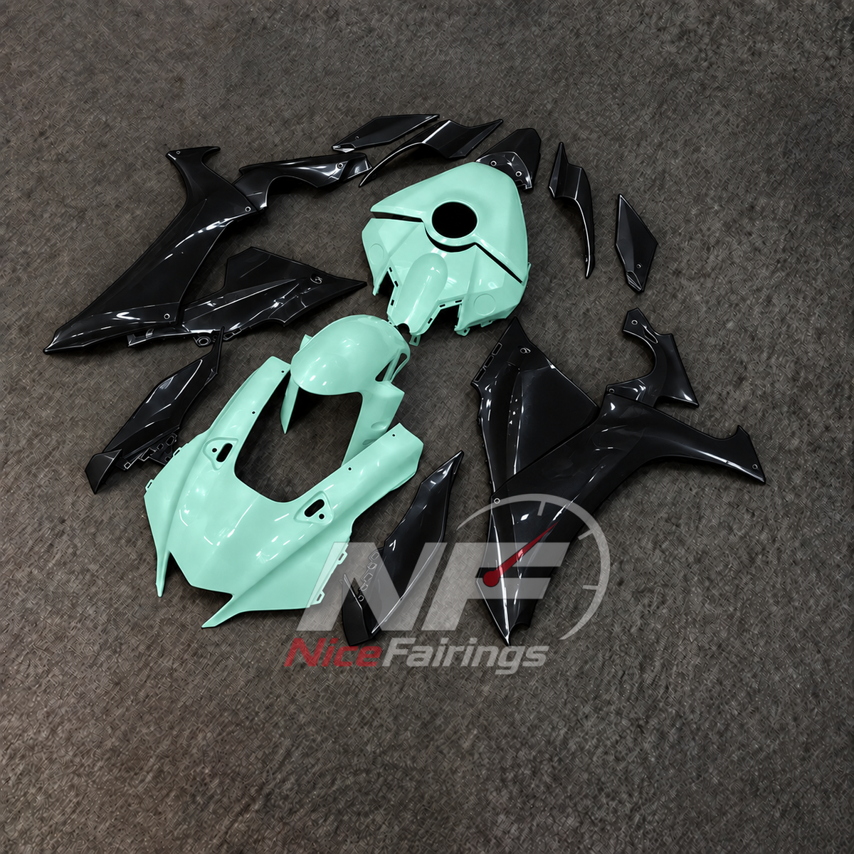 For Yamaha YZFR1 RN65 2020-2025 Mint Green Black Fairings Kit | NiceFairings - side angle image