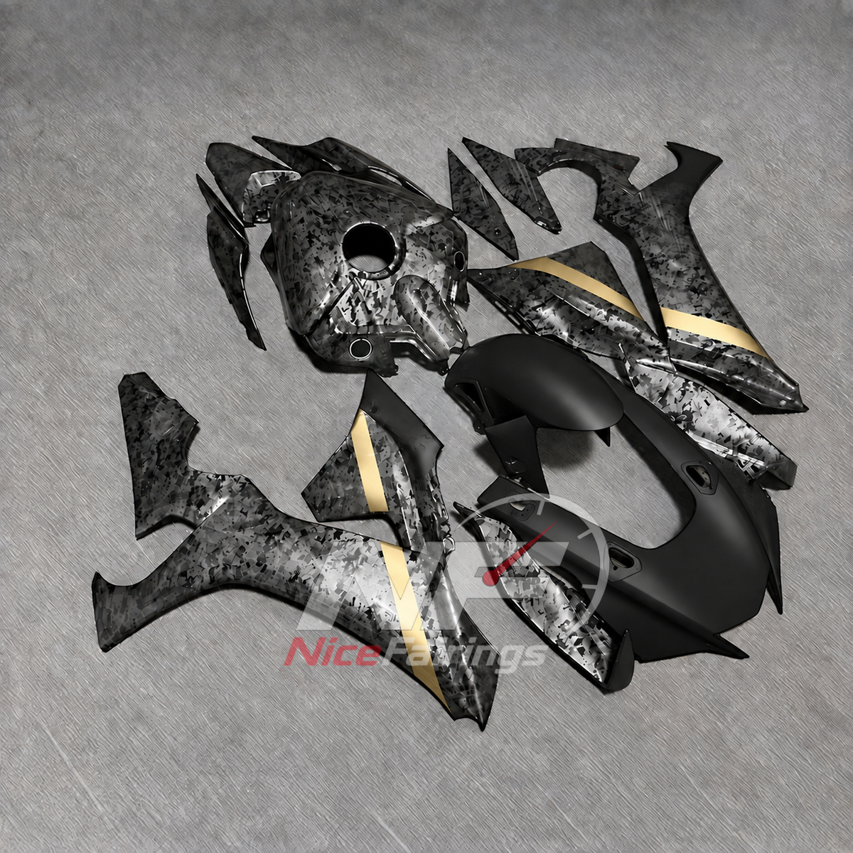 For Yamaha YZFR1 RN65 2020-2025 Black Gold Fairings Kit | NiceFairings - side angle image