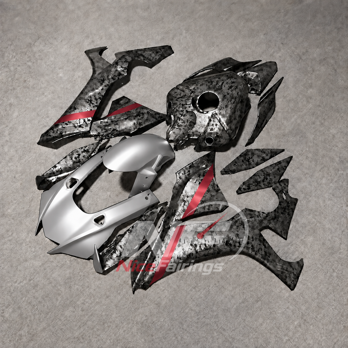 For Yamaha YZFR1 RN65 2020-2025 Silver Black Red Fairings Kit | NiceFairings - front angle image