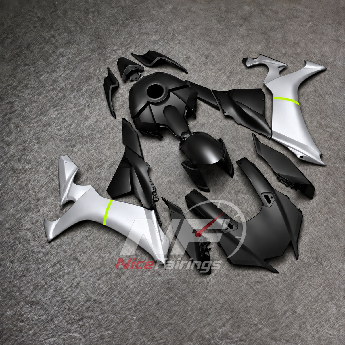 For Yamaha YZFR1 RN65 2020-2025 Black Silver Fairings Kit | NiceFairings - front angle image