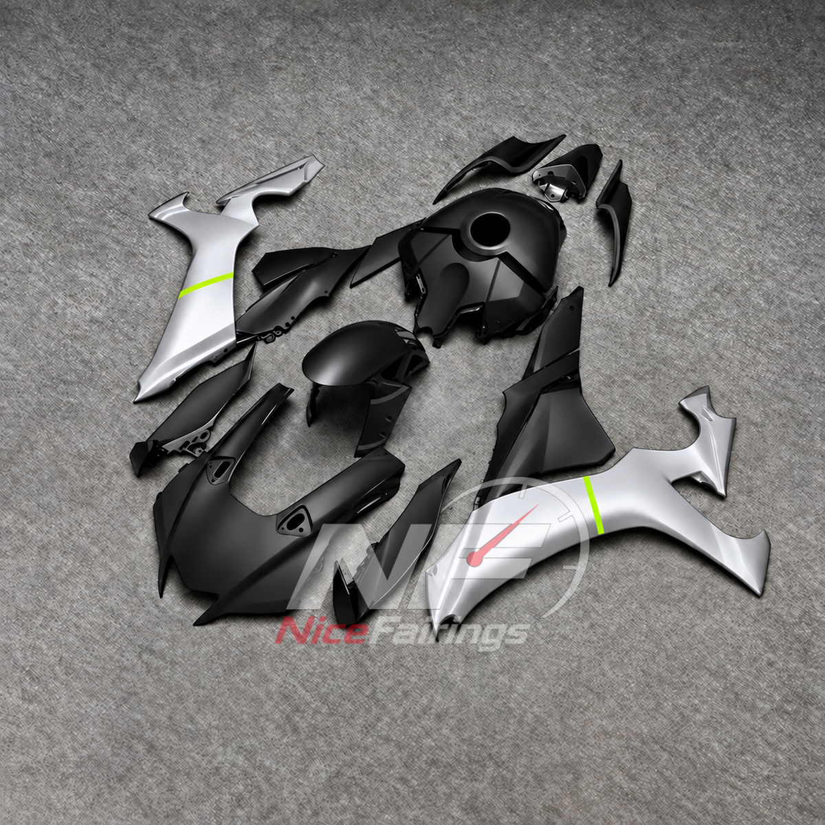 For Yamaha YZFR1 RN65 2020-2025 Black Silver Fairings Kit | NiceFairings - side angle image