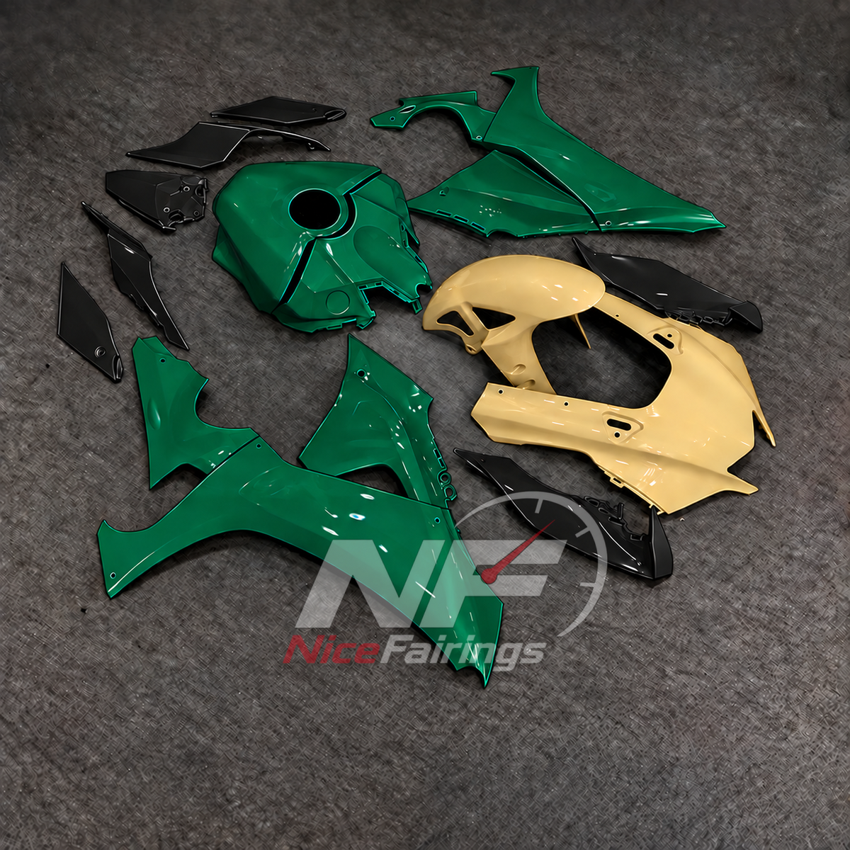 For Yamaha YZFR1 RN65 2020-2025 Green Gold Fairings Kit | NiceFairings - front angle image