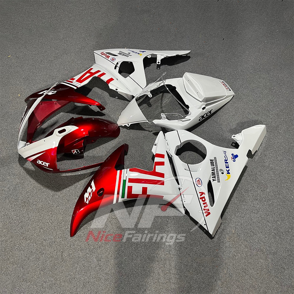 Complete ABS Body Panels Kit Fits YAMAHA YZF-R6 RJ09 2003-2005 - White Red Graphic | NiceFairings - side angle image