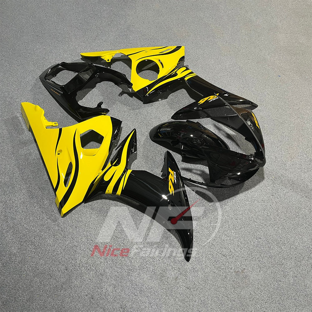 Full Replacement ABS Plastics Kit Fits YAMAHA YZF-R6 RJ09 2003-2005 - Yellow Black | NiceFairings - side angle image