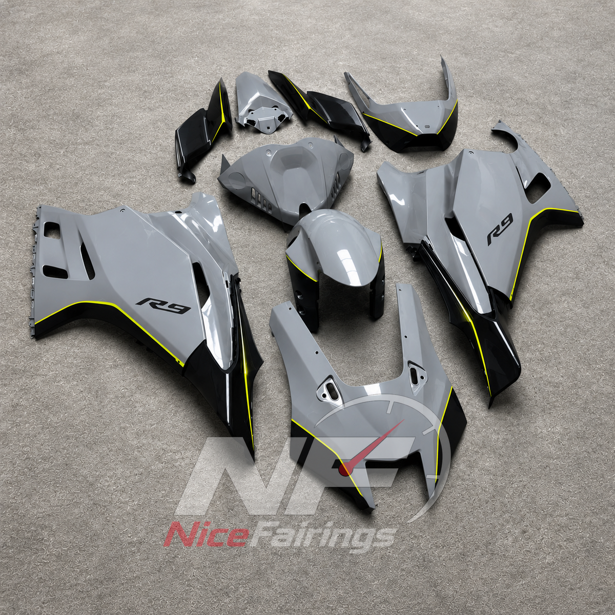 ABS Plastic Motorcycle Fairing Kit Fits YAMAHA YZF-R9 2025-2026 - Gray Custom-Painted | NiceFairings - front angle image