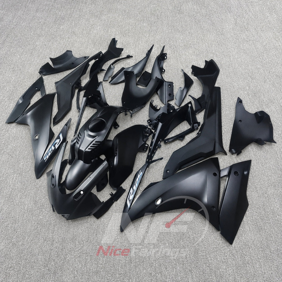 Custom Fairings Fit 2019-2022 YAMAHA YZF-R125 - ABS Plastic Bodywork - Black Charcoal | NiceFairings - side angle image