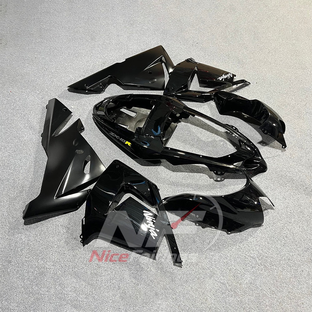 Replacement Fairings Compatible with 2004-2005 KAWASAKI ZX10R - ABS Plastic - Black | NiceFairings - front angle image