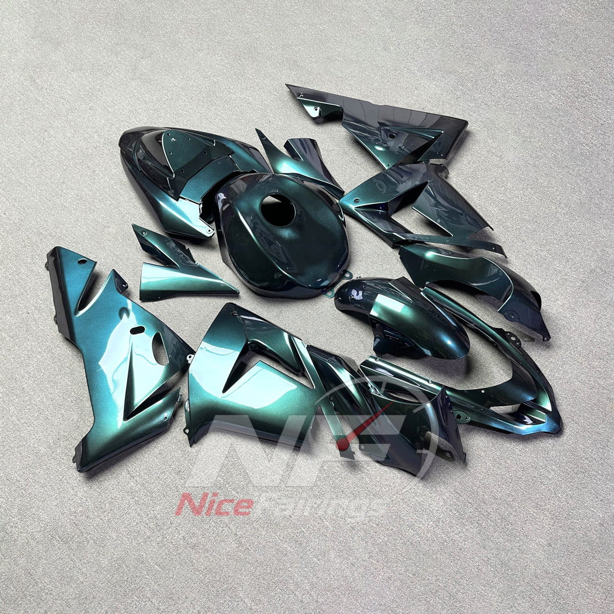 Injection-Molded Fairing Kit Fits 2004-2005 KAWASAKI ZX10R - ABS Bodywork - Teal | NiceFairings - front angle image