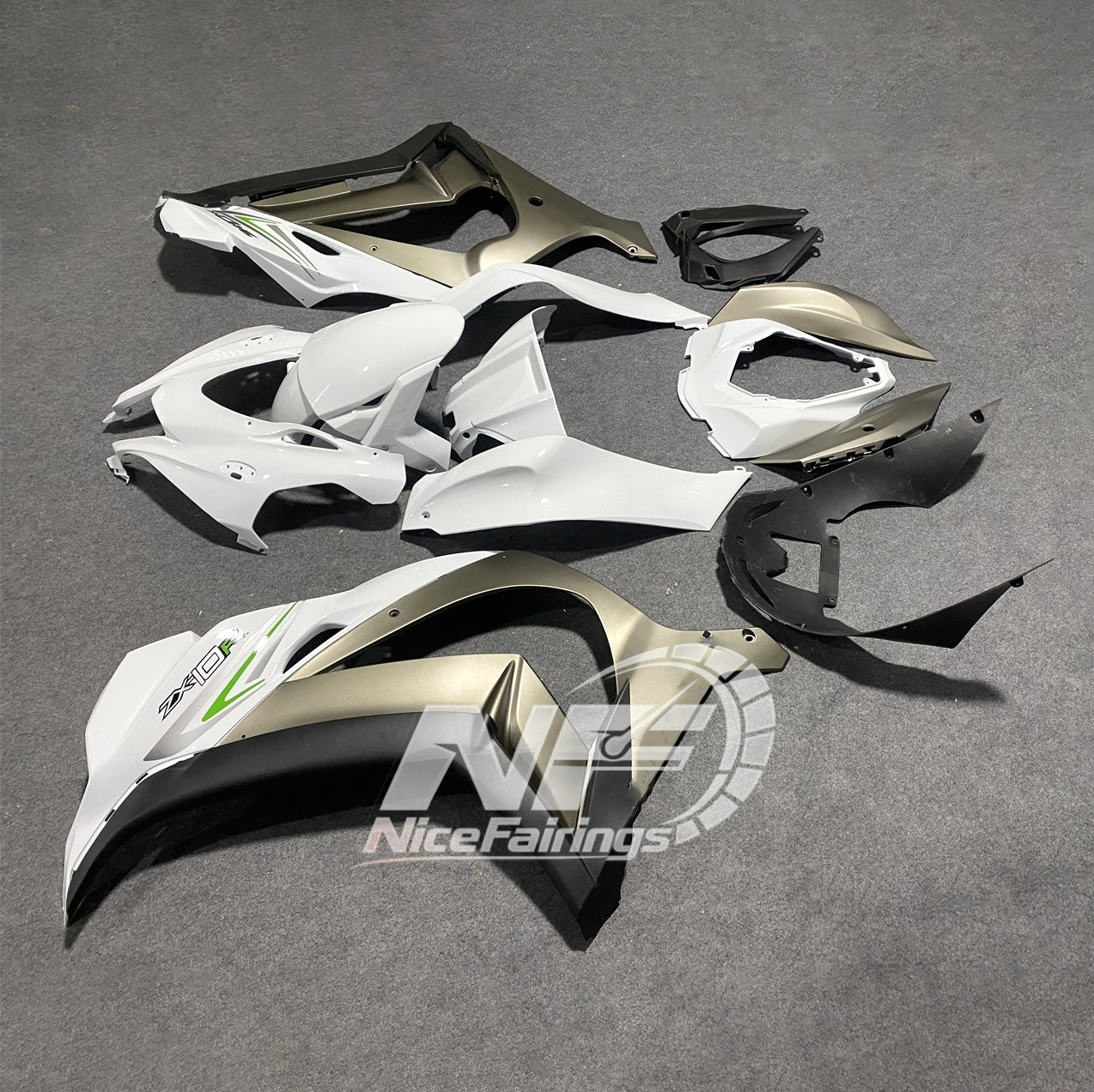 For Kawasaki ZX10R 2016-2020 Carbon Fiber Hydro Dipped Custom Painted Pre-drilled 10 Fairings Kit | NiceFairings - front angle image