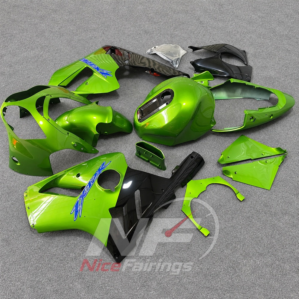 Motorcycle Fairing Kit Fits 2000-2001 KAWASAKI Ninja ZX-12R - ABS Plastic Bodywork - Lime Green Black | NiceFairings - front angle image