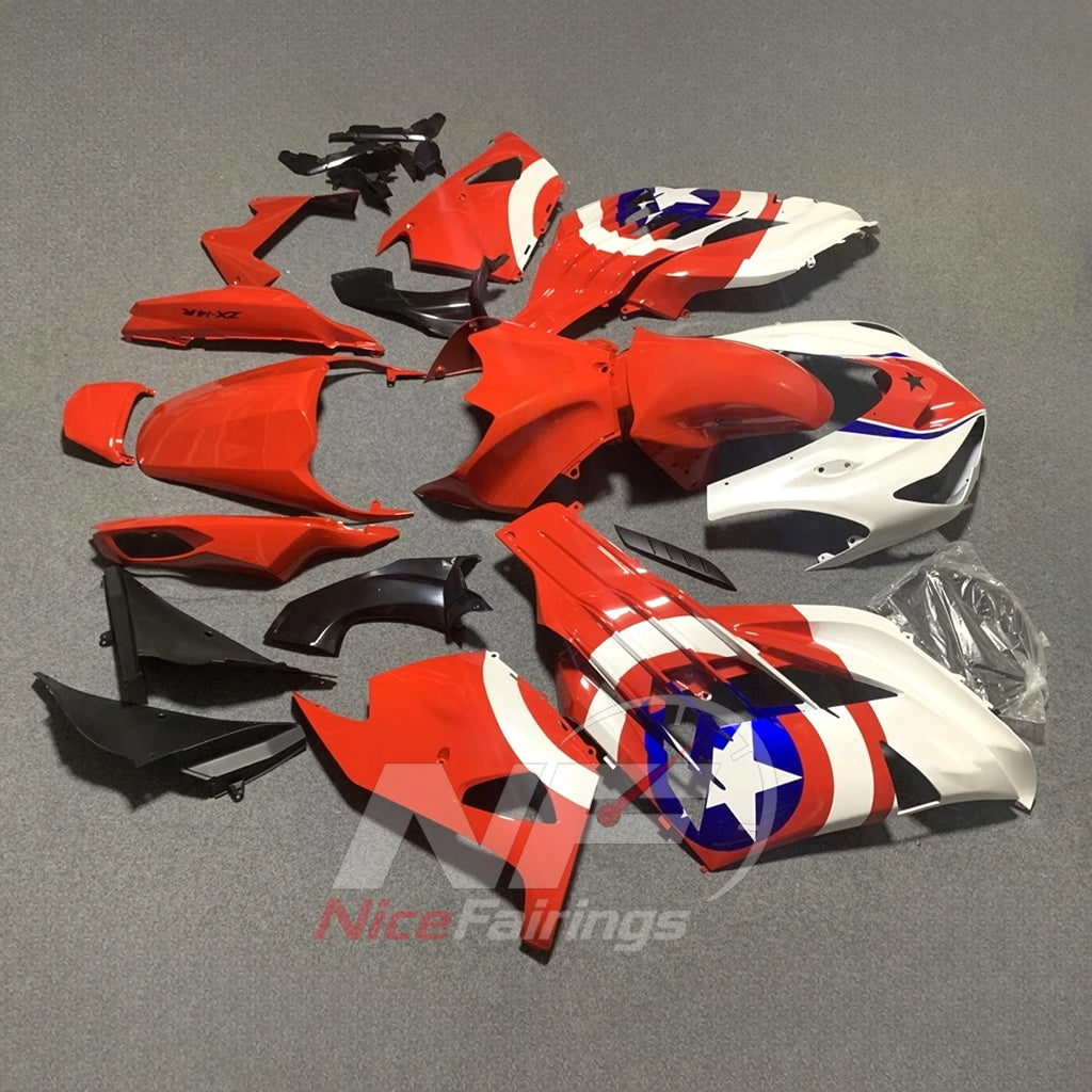 Motorcycle Fairing Kit Fits 2012-2025 KAWASAKI Ninja ZX-14R / ZZR1400 - ABS Plastic Bodywork - Red White Blue | NiceFairings - front angle image