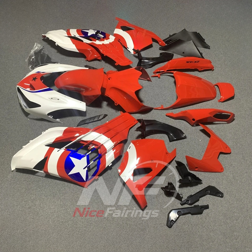 Motorcycle Fairing Kit Fits 2012-2025 KAWASAKI Ninja ZX-14R / ZZR1400 - ABS Plastic Bodywork - Red White Blue | NiceFairings - side angle image