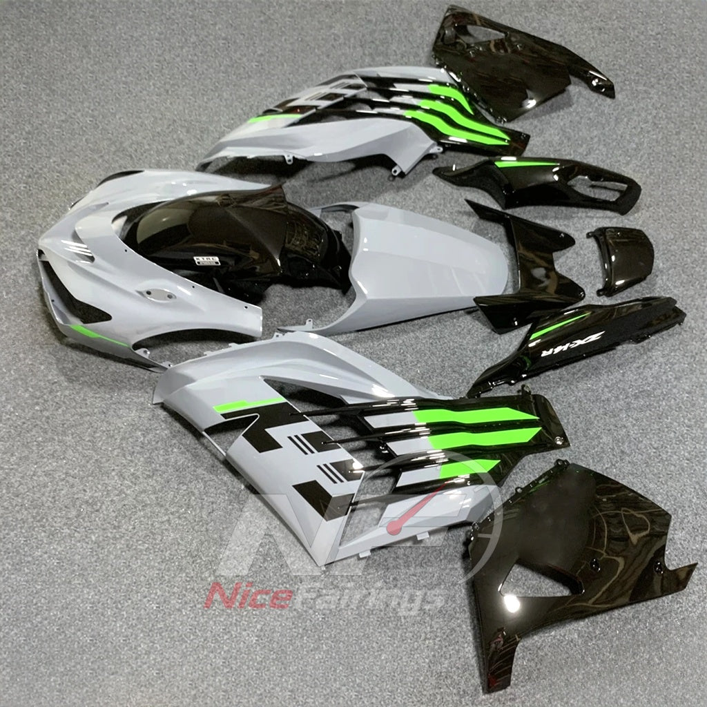Aftermarket Fairing Kit Fits 2012-2025 KAWASAKI Ninja ZX-14R / ZZR1400 - ABS Plastic Bodywork - White Green Black | NiceFairings - front angle image